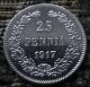 Редкая серебряная монета 25 пенни 1917 года.