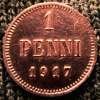 Редкая медная монета 1 пенни 1917 года.